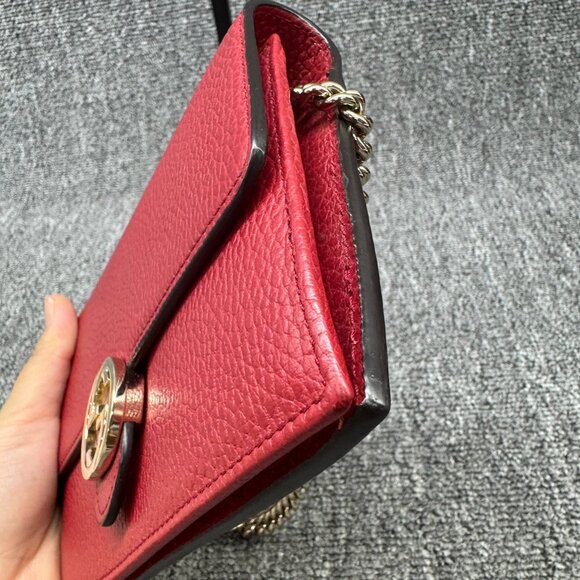 GUCCI Interlocking Wallet On Chain Red Leather Shoulder Bag 499-080725 - Picture 6 of 14